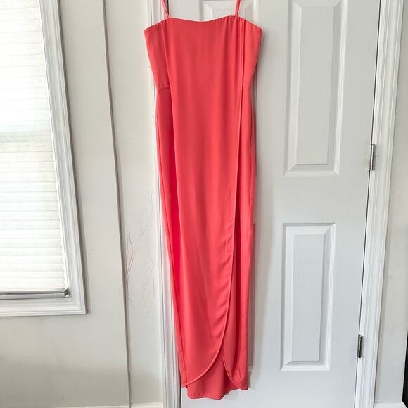 BCBGMaxAzria Jesse Ambrosia Coral Strapless Chiffon Tulip Full Length Dress 8 - Picture 2 of 13